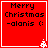 Red square icon with white border displaying "Merry Christmas -alanis (" text and a small white Christmas tree symbol at bottom right corner.