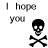 Black-and-white pixel art of a skull with crossed bones, surrounded by text fragments like 'I hope you' and partial words such as 'ch', 'cho', 'chok', 'choke'.