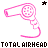 Pixelated pink hair dryer icon with black and pink star symbols above, displaying 'TOTAL AIRHEAD' text in corresponding colors below.