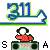 Pixelated icon shows a figure in red shirt and headphones at DJ booth with 'SAS' text, blue '311' logo above, and green outline on gray background.