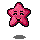 Four pink star-shaped pixel art icons arranged in a , each with distinct facial expressions and subtle color variations