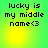 Green and yellow gradient background with pixelated text reading 'lucky is my middle name<3' in black, featuring a bright yellow circular glow and a fainter secondary glow in the lower-left.