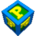 blue cubes with green faces displaying yellow 'P' letters, arranged in five and six against a gray background