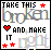 Pixelated static image with text and symbols on white background, featuring distorted lettering and red star/heart icons.
