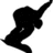 Black silhouette of a figure in dynamic pose with extended arm and bent leg on white background.