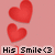 Two red pixelated hearts float above black text reading 'His Smile<3' on a light pink background.