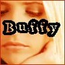 A static image shows a close-up of a person's face with closed eyes, overlaid by the word 'Buffy' in stylized black lettering.