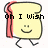 Pixelated toast character with red crust, smiling face, and stick legs, displaying partial text