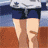 A 4-frame contact sheet of an anime-style buddy icon featuring a character with brown hair and blue-and-white clothing, showing different poses including legs in shorts, holding an orange ball, and close-up face view, plus a text-only frame with "Anime IM" logo.