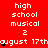 Red background with white text reading "high school musical 2" and "august 17th" repeated across multiple , featuring small black star-like symbols above some text lines