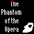 repeated 'The Phantom of the Opera' text and white ghost icons on a black background, with alternating red and white text colors