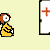 Animated contact sheet showing a yellow cartoon character interacting with hospital doors and clocks, transitioning to purple swaddled babies labeled 'new born buddy' in pixel art style.