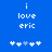Blue background with white pixelated text 'i love eric' and five star-like symbols below, where the third symbol changes from light blue to white between frames.
