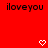 Red background with repeated 'iloveyou' text and white pixel hearts in a pattern, some hearts animated to pulse or change shape