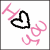 Animated contact sheet showing two frames of a pixelated 'I love you' icon with pink text and black heart outline on white background.