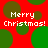 Red background with green and brown circular shapes, white text repeating 'Merry Christmas!' in four locations.