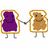 Two pixelated toast slices with purple and brown spreads hold hands, standing side-by-side on a white background.