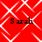 Red background with white geometric patterns and four instances of the text 'Sarah' in black pixelated font.