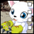 A 48x48 pixel animated buddy icon featuring a white Digimon character with blue eyes and pink ears holding yellow objects, displayed on a black background with "Anime IM" text.