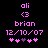 Pixelated pink text and symbols on black background with two identical static frames showing 'oli', '<3', 'brian', '12/10/07', and five heart icons.