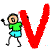 A 4-frame animated contact sheet showing a stick figure interacting with large red letters V and W in different poses across frames.