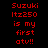 Red pixelated text on black background reads "Suzuki Itz250 is my first atv!!" in two identical vertical
