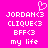 A bright pink background displays four lines of white pixelated text: 'JORDAN<3', 'CLIQUE<3', 'BFF<3', and 'my life', with a small white heart symbol above the first line.