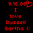 Red pixelated text on black background with '9.16.08' and heart symbol above 'I love Russell Gartha :'