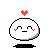 A 4x3 contact sheet of a pixel art animated icon showing a white rounded character with red blush marks, black eyes and mouth, a small red heart above its head, and a black base on a gray background across ten sampled frames.