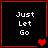 Four black square with red borders display "Just Let Go" text and changing heart symbols