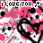 A static image of repeating pink and black heart shapes with 'ILOVEYOU' text in white pixelated font across the top, middle, and bottom