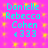 Pixelated text and symbols on a bright pink background with yellow star-like patterns, repeated in four identical quadrants.