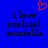Blue background with black text reading "I love michael mariella" and a red pixelated heart symbol above the left side of the text.