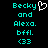 Pixelated cyan text on black background with a white heart symbol above 'Becky' in the left , identical static right