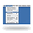 Pixelated blue and white interface element with two vertical sections, a central gray area showing indistinct text-like patterns, and a rounded bottom bar.