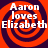 Four identical display white text 'Aaron loves Elizabeth' over orange and dark purple spiral backgrounds