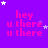 Purple background with repeated pink text 'hey u there' and white/purple stars, showing animation changes in star positions across frames.