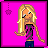 A 5x4 contact sheet of a pixel art animation featuring a blonde female character in a purple top and blue pants against a bright pink background, with subtle frame-to-frame motion changes.