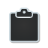 Black clipboard icon with light gray border and clip, pixelated style on solid gray background