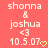 Pixelated text on a coral background shows 'shonna & joshua <3 10.5.07' with a yellow heart symbol, where the heart's pixels change from solid to outlined.