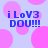 Pixelated text 'iLoV3 DOU!!!' repeated four times on a light purple background with pink circular shapes.