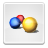 Three pixelated spheres in blue, red, and yellow arranged on a light gray background with subtle shadows.