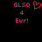 Pixelated text and symbols on black background with red and pink elements, including a heart outline.