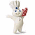 A pixelated cartoon chef with a tall white hat holds a red object, standing against a split background of white and dark green.