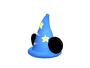 Blue wizard hat with black circular ears and yellow celestial symbols, animated to cycle through star and crescent moon designs.