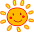 A smiling sun icon with orange-yellow face, red cheeks, and red outline, shown in four variations with different ray styles.