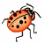 Pixelated orange ladybug with black spots and segmented antennae on white background, next to green text reading 'Original Icons .com' in pixel font.