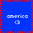 Blue background with red pixel border, four identical sections each showing "america" text and a heart symbol below it.