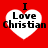 Red background with four white heart shapes, each containing black text reading "I Love Christian" in a pixelated font.