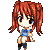 A 3x3 contact sheet of a pixel art anime character with orange pigtails in various expressions and poses, each frame showing slight animation changes against a gray background.